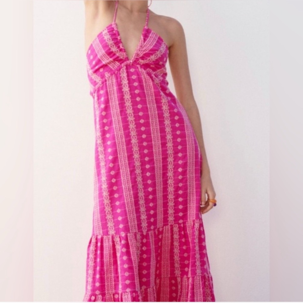 Zara Hot Pink Halter Maxi Dress